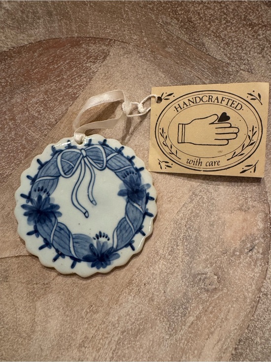 Other - Handcrafted Blue and White Porcelain Wreath Ornament by